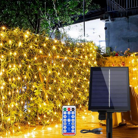 Guirlande solaire Filet solaire d'éclairage extérieur 6x4m 480 LED Filet de chaîne lumineuse solaire 8 modes d'éclairage de Noël solaire HENGMEI (1/5)