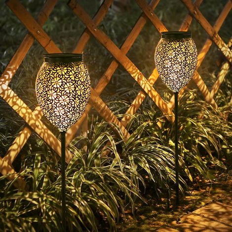 Lampe Solaire en Métal pour Extérieur - Lot de 2, Étanche IP65, LED Blanc Chaud Oriental pour Jardin, Patio, Balcon - Décoration Vintage (1/5)