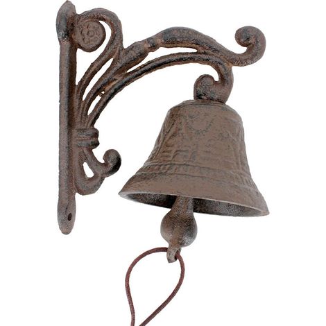 Cloche carillon en fonte 12x8x13cm – Motifs élégants – Fixation murale pour entrée de maison – Décoration vintage – La Grande Prairie