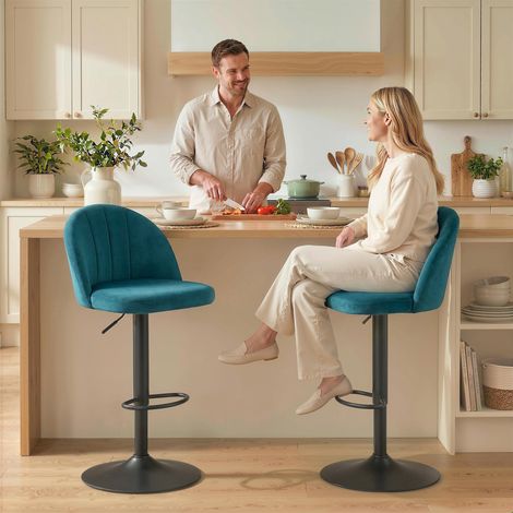 Lot de 2 Tabourets de Bar Tournants Modernes avec Repose-pieds, Bleus (1/5)