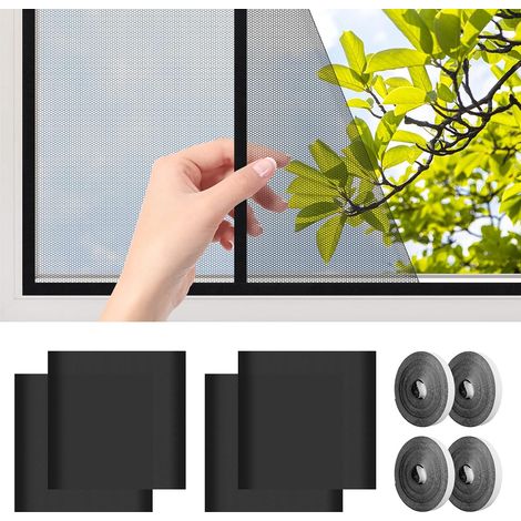 Moustiquaire Fenetre 130cm x 150cm, Lot de 4 Universelle Anti Moustique Fenetre Recoupable avec Bande Adhésive Maille Fine Filet Ecran Fenêtre sans Perçage (1/5)