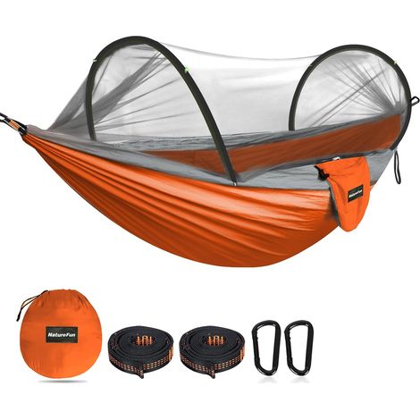 Hamac de Camping Ultra-léger Hamac en Filet Anti-moustiques Capacité de Charge de 300 kg,Nylon de Parachute Respirant à séchage Rapide 2 mousquetons Haut de Gamme,2 x élingues en Nylon (1/5)