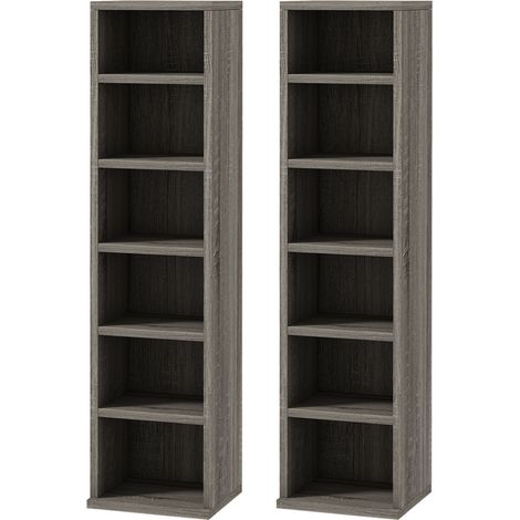 Set di 2 Scaffali Porta CD con Mensole Regolabili per 204 CD, 21x22.5x88.5 cm, Grigio