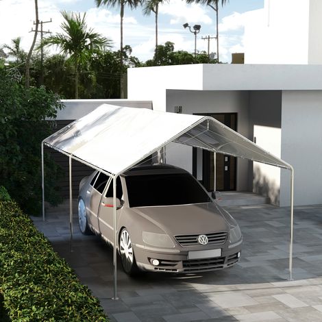 Copertura di Ricambio 6x3 m in PE Bianco Anti-UV per Carport Auto con Corde Elastiche