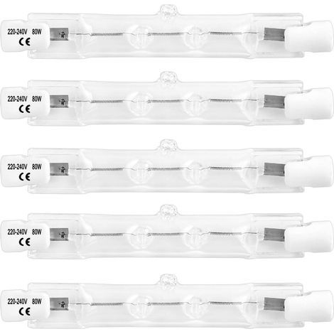 R7S 78 mm 80 W dimmbare Halogen-Stiftlampe, AC 220–240 V, 1400 lm, warmweiß (2700 K), J78 R7S Linearer Halogen-Strahler für Deckenleuchten, Sicherheits- und Arbeitsleuchten, Gartenbeleuchtung, 5er-Pac (1/5)
