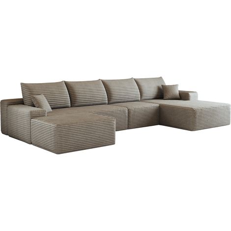 Sofá esquinero modular 340 cm de chenilla acanalada camel, sin montaje (1/5)