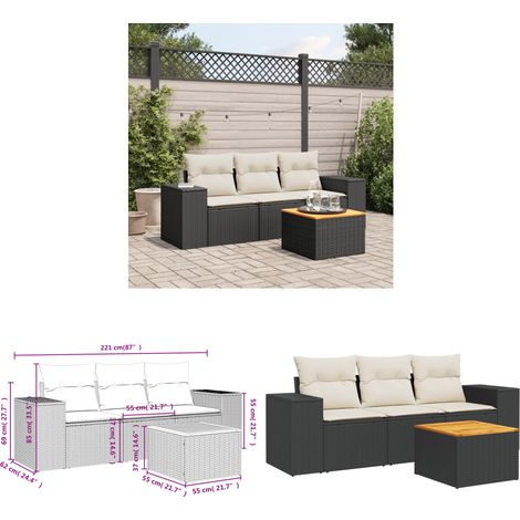 4-tlg. Garten-Sofagarnitur mit Kissen Schwarz Poly Rattan - Gartenmöbel - Outdoor Möbel - Rattan Gartenset - Lounge Set - Esstisch - Home & Living (1/3)