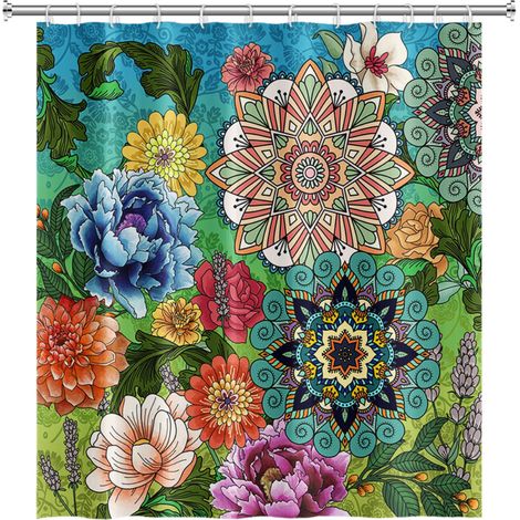 Rideau de douche à motif floral abstrait -180 x 180centimètre-Résistant à la moisissure, imperméable et lavable (1/5)