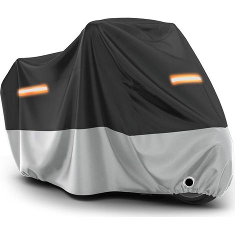 Couverture de Motocyclette XL Anti Poussière Protection UV avec Trou pour Cadenas Boucle Anti-Vent 220x105x125cm Noir Argent (1/5)