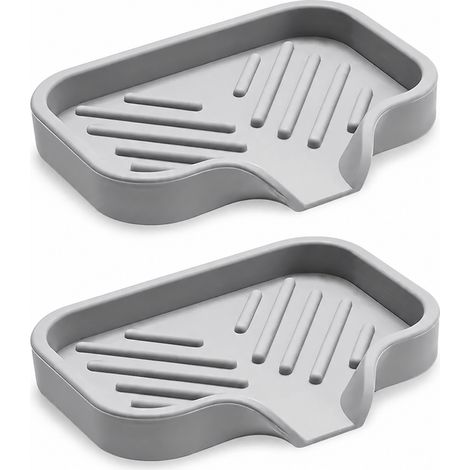 Set de 2 tapis de drainage en silicone, Plateau d'évier de cuisine pour savon et éponge, Tapis organisateur de comptoir de salle de bain (1/5)