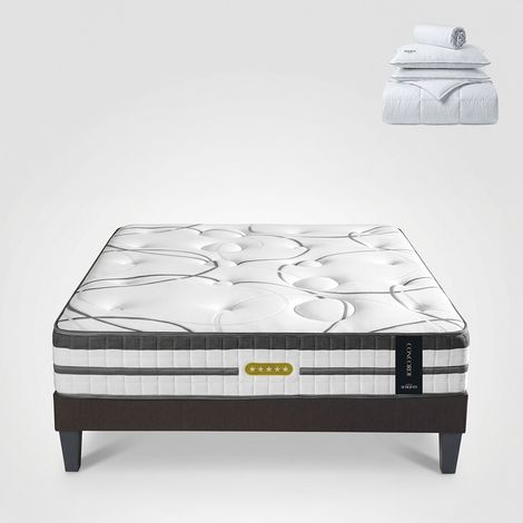 Ensemble Concorde 140x200 cm + sommier + accessoires - Ressorts + mémoire - Ép. 26 cm (1/5)