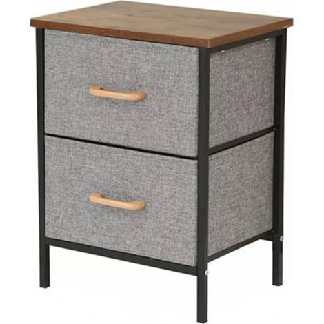TrAdE Shop Traesio - Comodino 2 Cassetti Tessuto Cassettiera Legno Metallo Mobiletto Industriale Moderno 62202 - (1/5)