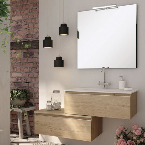 Meuble de salle de bain 120 cm simple vasque - 2 tiroirs - bambou (chêne clair) - PENA (1/5)