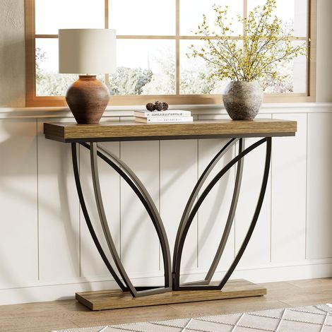 Tribesigns – Table console industrielle 105 cm – MDF marron rustique – Cadre métal robuste – Pieds réglables pour surfaces inégales – Meuble d'entrée (1/5)
