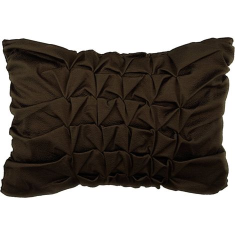 Taie d'oreiller lombaire en similicuir marron 30 x 55 cm, plissée, couleur unie, style moderne - Chocolate Muse