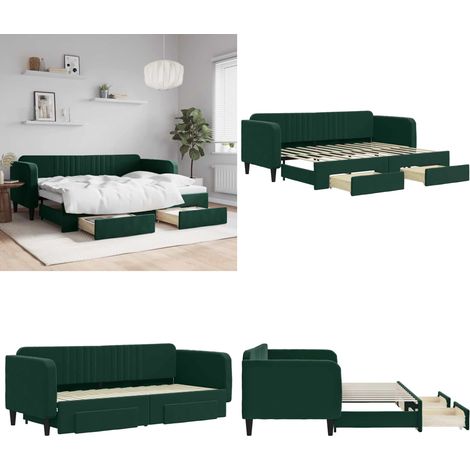Tagesbett Ausziehbar mit Schubladen Dunkelgrün 80x200 cm Samt - Schlafsofa - Sofa-Bett (1/5)