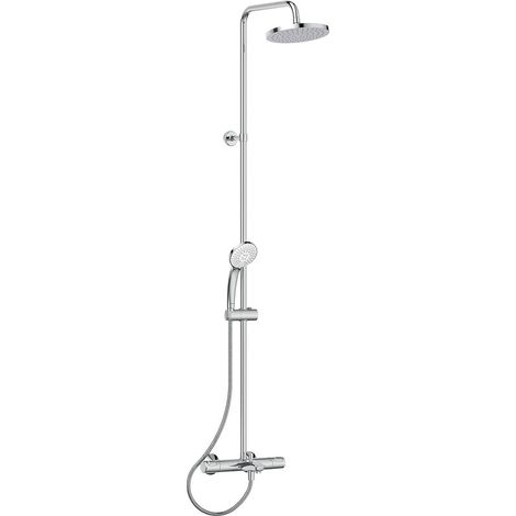 Porcher – Colonne de douche thermostatique – Finition métal – Douche de tête Ø 200 mm avec jet unique – Douchette Ø 100 mm avec 3 jets – Flexible 1,75 m