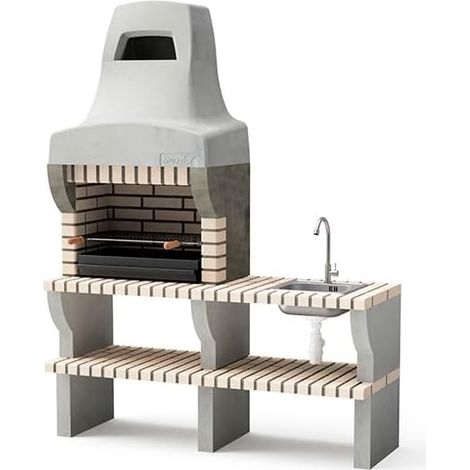 MOVELAR -  Barbacoa de Obra Prefabricada con Caballete lateral Bailen Plus 1 con skink&tap (Beige, Gris - 165 x 58 x 58 cm) - Uso en Exteriores (1/2)
