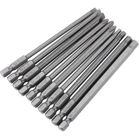 Ein Set aus 10 BST-Magnetschraubendreherbits, 1/4 Zoll Sechskantschaft, 100 mm lang (Schlitz- und Kreuzschlitzkopf). (1/5)