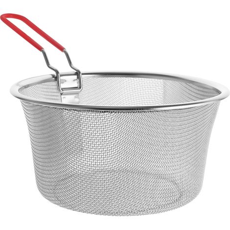 Cesta para freír de acero inoxidable, 18 cm de profundidad, 201, para patatas fritas y albóndigas de pescado, mango plegable extraíble, apta para freír y ollas calientes. (1/5)