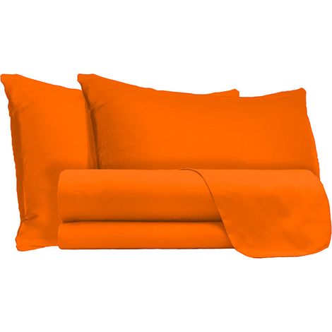 Set Lenzuola Matrimoniale Sopra Sotto e Federe Tinta Unita Arancio (1/3)