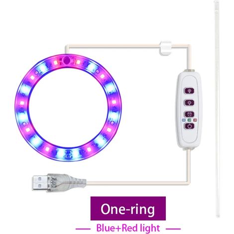 Lampes de croissance pour plantes (Lumière bleue et rouge 1, USB 5 V CC) Lampe de croissance LED annulaire en forme d'ange, lampe phytosanitaire USB à spectre complet, 5 V CC avec contrôle, pour semis (1/5)