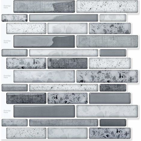 10 Pièces,Carrelage Adhésif Mural,Crédence de Cuisine en Vinyle,Sticker Muraux Marbre,30x30cm,Gris (1/5)