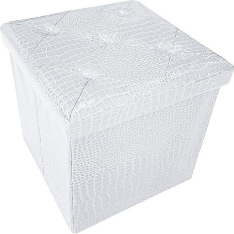 Coffre De Rangement Avec Couvercle Amovible En Simil Cuir Tabouret Repose Pieds 38x38x38 cm - Blanc (1/5)