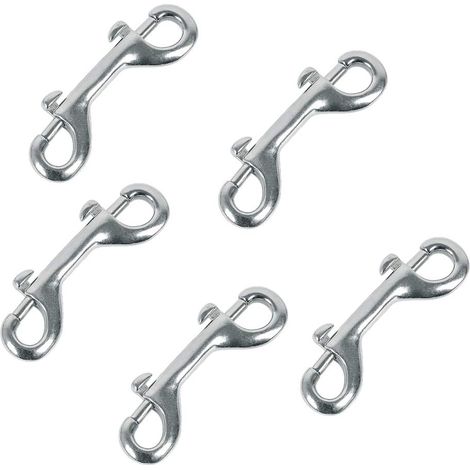 Set di moschettoni a doppia estremità da 3,5" in acciaio inossidabile 316 con lega di zinco nichelata, ideali per immersione, agricoltura, equitazione e officina.