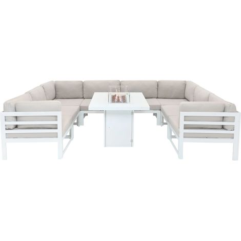 Modular Garden Furniture Set With Fire Pit - White