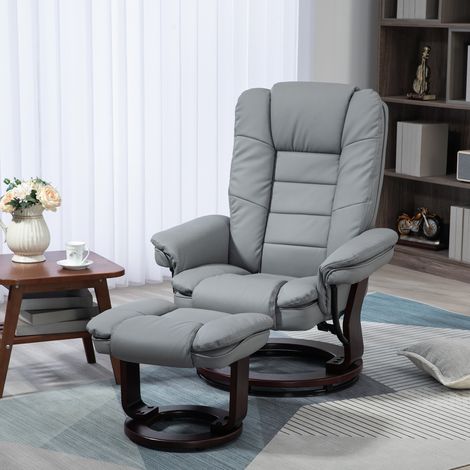 Poltrona relax girevole con pouf, schienale reclinabile 135°, 130 kg, grigio DESVIAE (1/5)