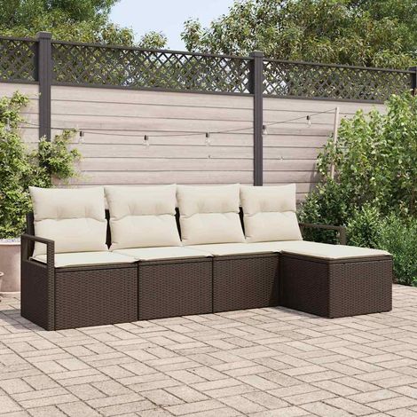 Sofa Set 5 pcs Braun Poly-Rattan