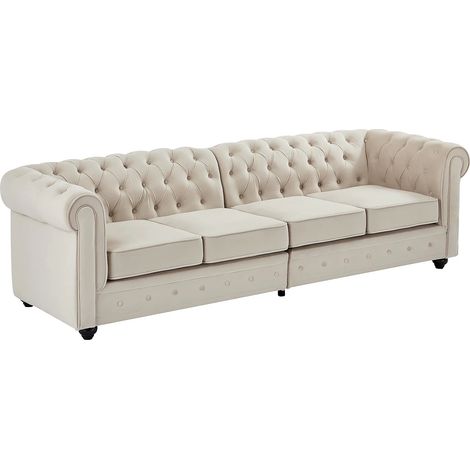 Canapé 4 places en velours beige CHESTERFIELD (1/5)