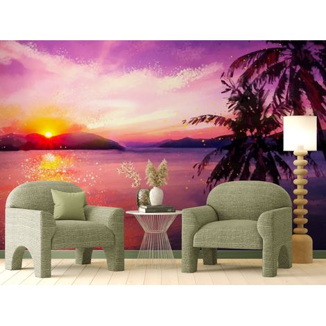 Papier peint tropical – Coucher de soleil exotique - 150 x 250 cm (1/2)