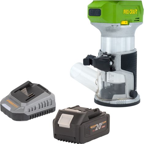 Procraft POB24bb Akku Multifunktionsfräse 20 V 6 / 8 mm Brushless + 1x Akku 4,0 Ah + Ladegerät