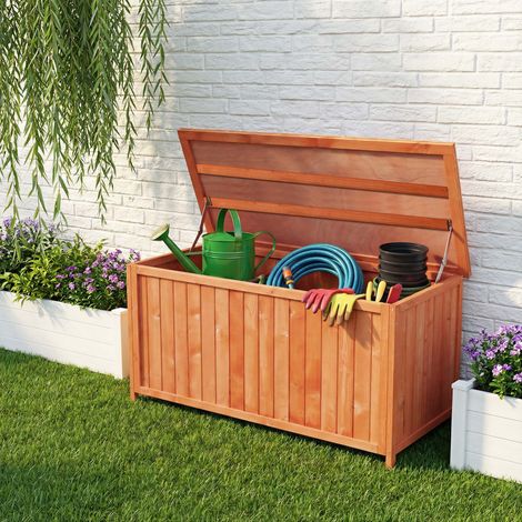 Wiltec Gartenbox aus Holz 127 x 55 x 60 cm Aufbewharungsbox mit Deckel Gartenschrank für Geräte Spielzeug Kissenbox Auflagenbox Fichtenholz