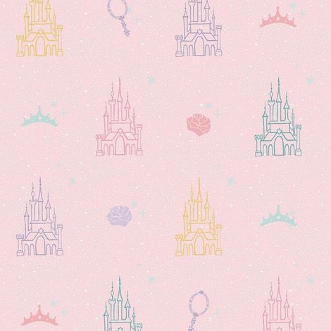 Rouleau de papier peint auto-adhésif - Disney Château de Princesses - Rose (1/5)