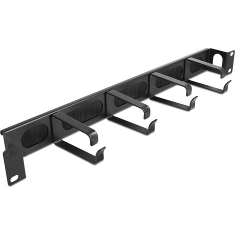 Delock Tira tipo cepillo para gestiÃ³n de cables de 19 con 4 ganchos y entrada de cable lateral 1U negro