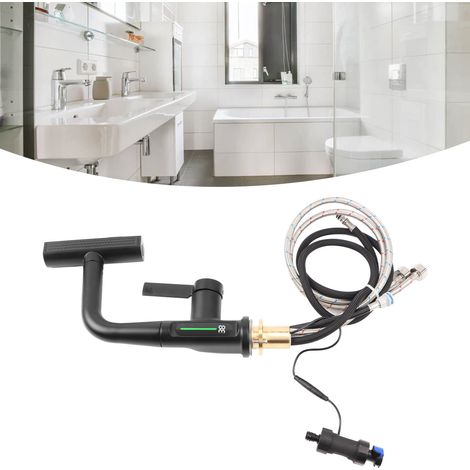 Rubinetto elettronico economico per il bagno, rubinetto intelligente con display a LED e 5 modalità di flusso d'acqua, nero. (1/4)