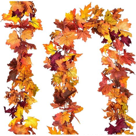 2 guirlandes artificielles de feuilles d'érable, 1,76 m chacune, feuilles d'automne (1/5)