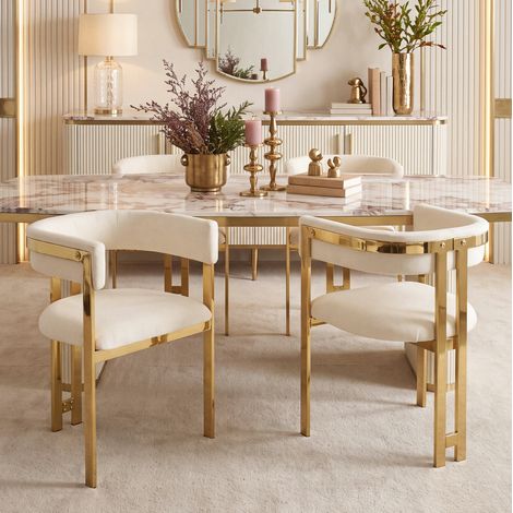 6er-Set Esszimmerstühle aus beigem Chenille und goldenem Metall HAVRYA (1/5)