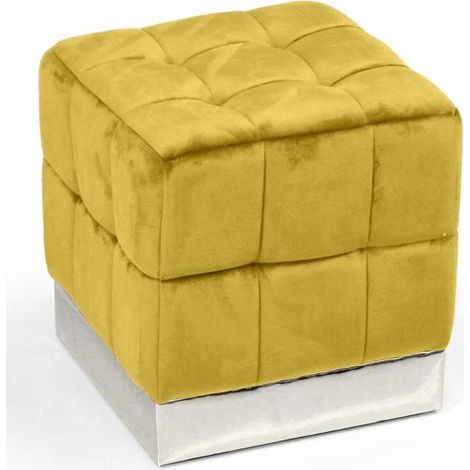Pouf quadrato in velluto giallo cm 39x39x40h (1/2)