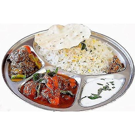 Thali rond à 4 compartiments, thali rond en acier inoxydable à 4 compartiments, assiette ronde en acier à 4 compartiments, thali rond, assiette plate, thali indien, vaisselle (1/4)