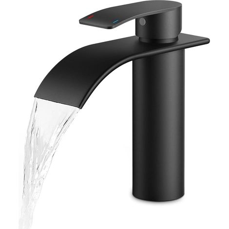 FORIOUS Einlochmontage Badezimmerarmatur 110mm Schwarz - Bleifrei & Tropffrei (1/5)