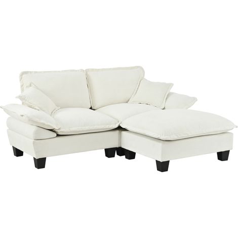 CHICFURN divano angolare modulare 194x151x90 cm in ciniglia beige con pouf mobile (1/5)