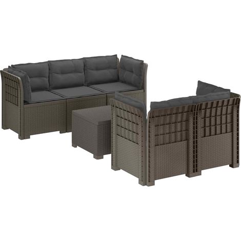 Canapé de Jardin Modulable 5 Places avec Coussins Extérieur Aspect Rotin PP Gris Clair - PANGIVO (1/5)
