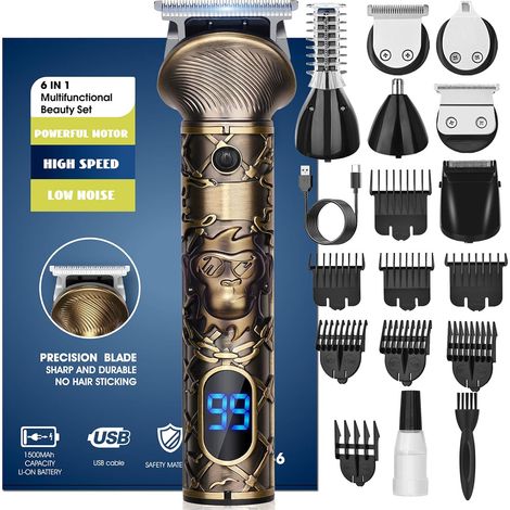 Men's Beard Trimmer, Cordless Hair Clipper with Short T-Blade, Electric Shaver Kit Multi-Use Trimming/Contour/Nose/Body, Gift Idea for Men [Ideal Family] (1/5)