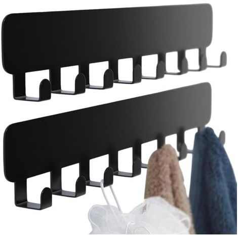 Crochets à clés muraux, porte-clés adhésif sans perçage à coller au mur, Noir 2 Pack