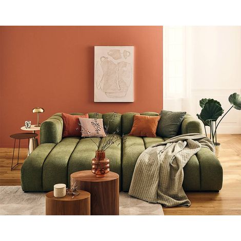 Lisa Design – Canapé modulable droit 3 places avec double méridienne – Assise profonde en tissu texturé – Vert contemporain – Dimensions 226x179cm (1/5)