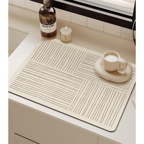 Tapis Absorbant Vaisselle et Machine à Café, Tapis Vaisselle Absorbant à Rayures 40x60 cm, Égouttoir de Cuisine Antidérapant, Plan de Travail, Évier et Bar, Séchage Rapide, Anti-Moisissure (1/5)